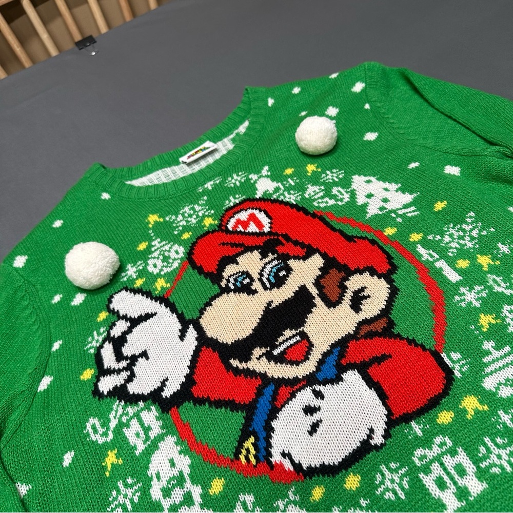 Nintendo Super Mario Ugly Christmas Sweater Green Knit Sweater